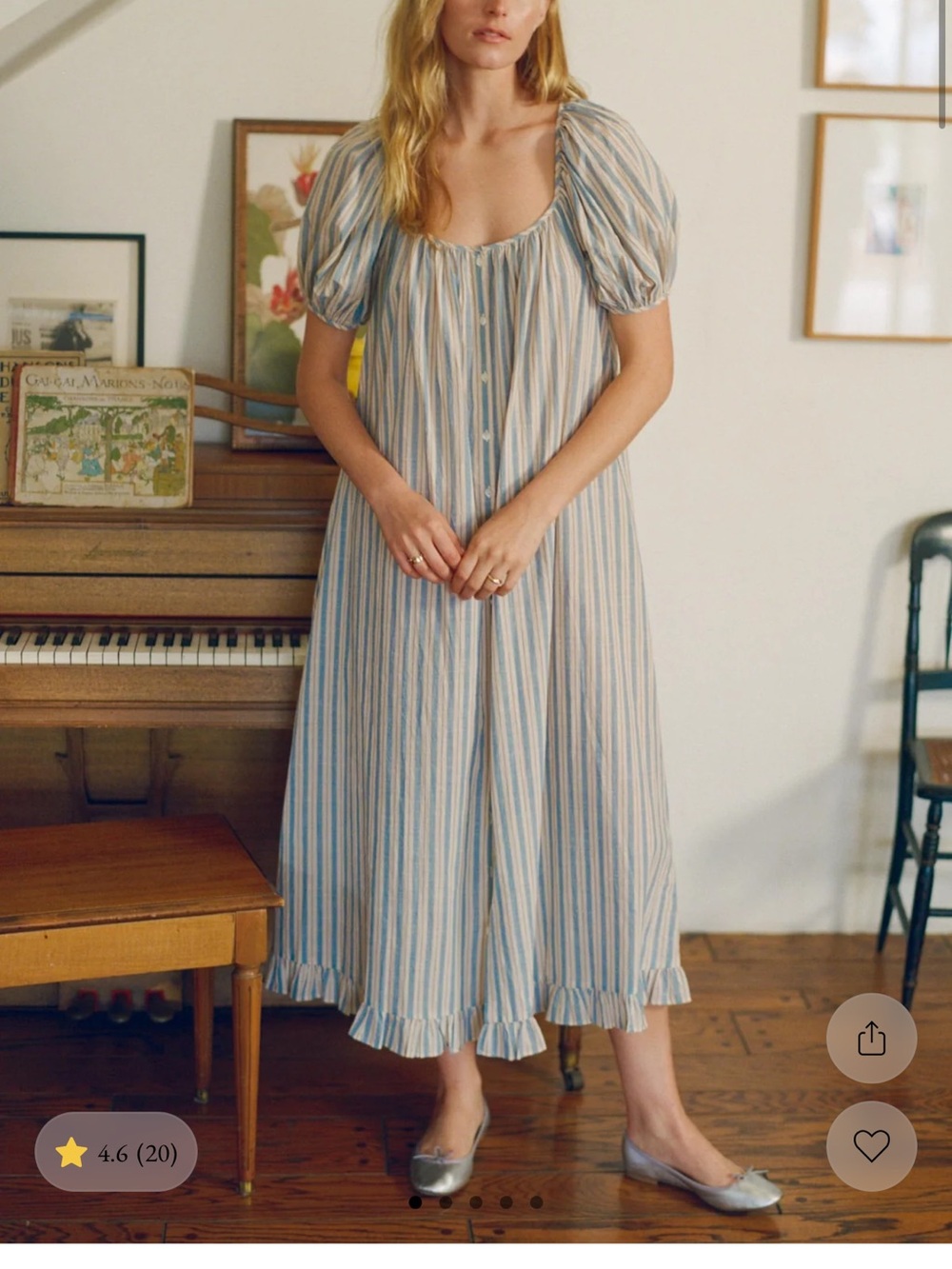 ISO Christy Dawn SUKI ANTIQUE STRIPE BLUE Striped Puff-Sleeve Midi Dress